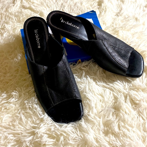 LIZ CLAIBORNE 3” HEELS LEATHER SLIP ON SANDALS KRIS STYLE Size 7 1/2 EUC mules - Picture 7 of 8
